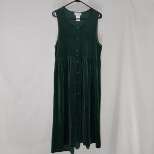 Chadwicks Velvet Dress Small Petite Green Sleeveless Full-Button Cottagecore